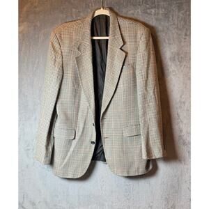 Vintage Oscar De La Renta Houndstooth Tweed Blazer Mens 40R Wool Sport Coat